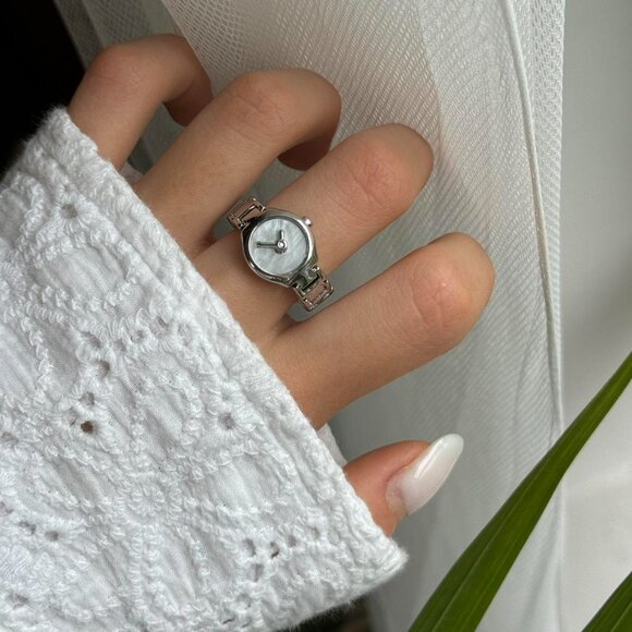 American Vintage Jewelry - SKU0255 Silver White Women Minimalist Watch Ring Stainless steel + gift bag